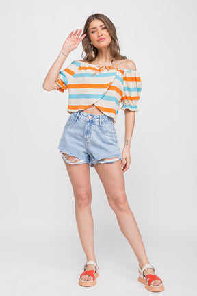 Blusa Maxi Cropped Azul