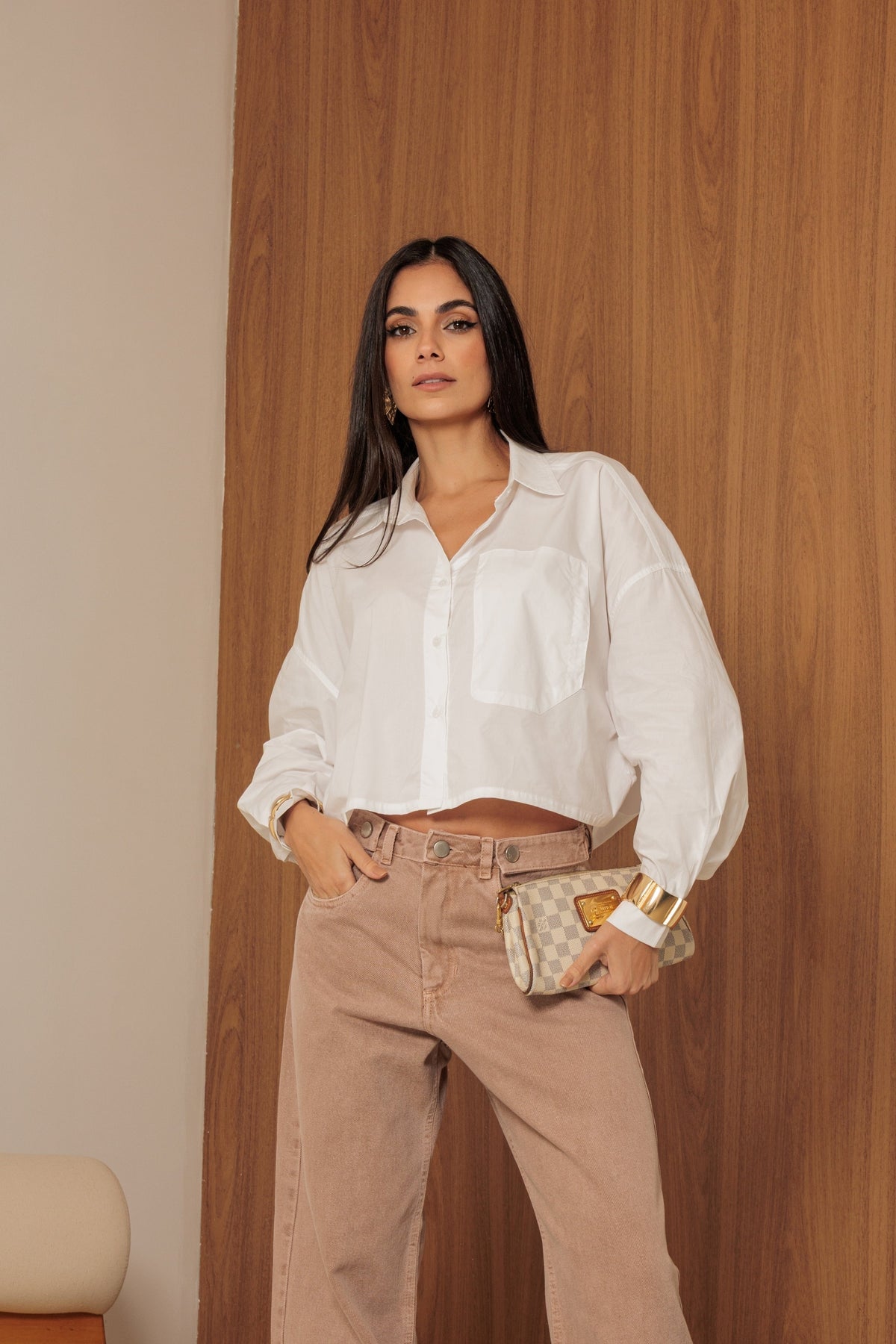 Camisa Cropped de Manga Longa