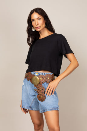 Shorts Jeans com Botões Frontais