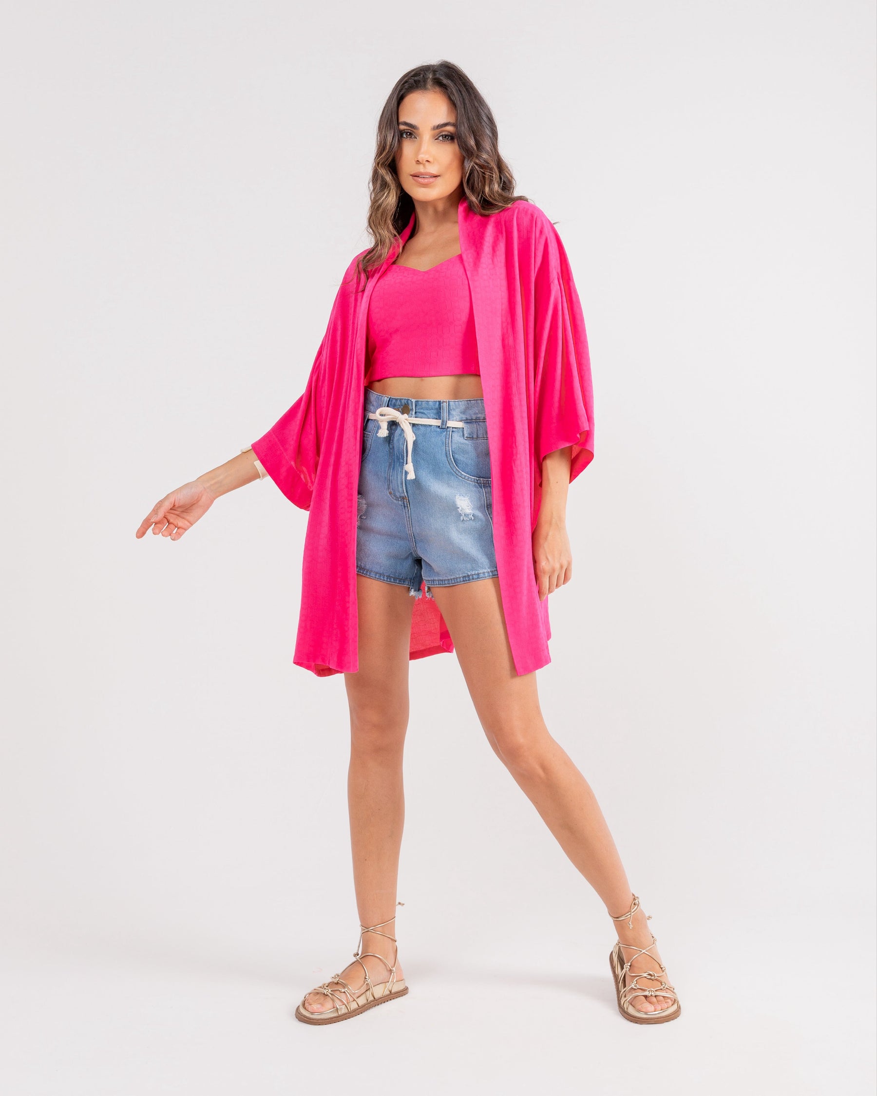 Conjunto Cropped com Kimono