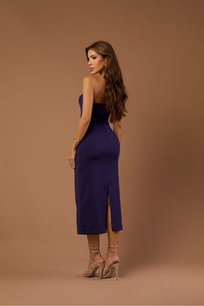 Vestido Longuete Strapless Naomi Blueberry
