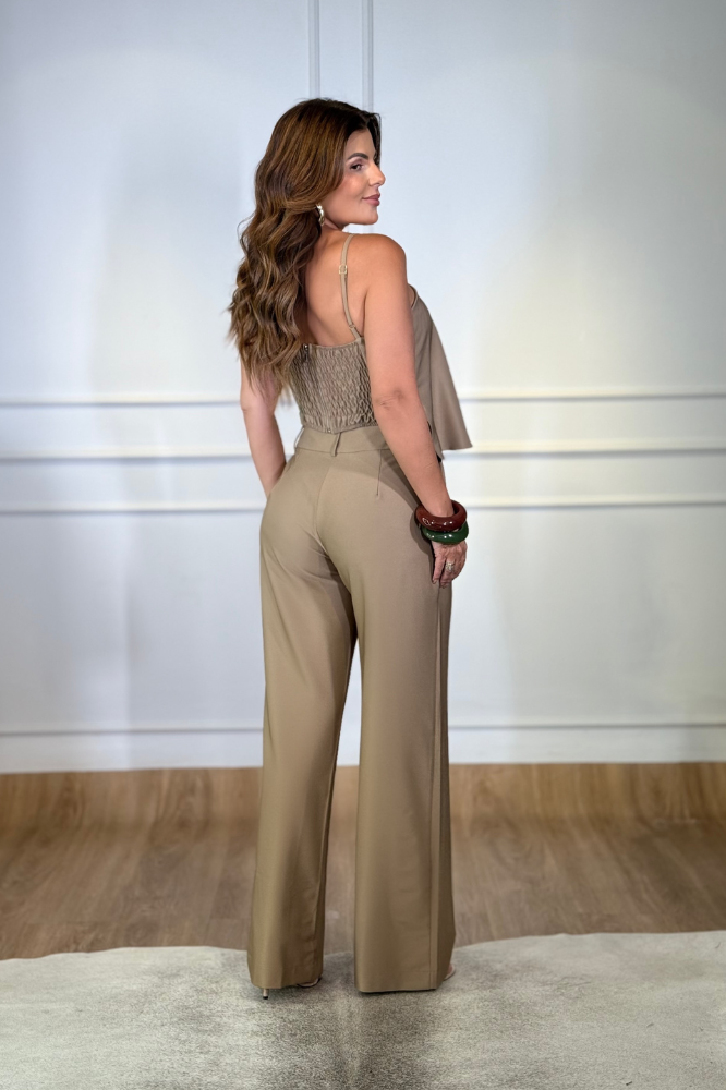 Conjunto Cropped Evasê Calça Pantalona Laura Cheesecake